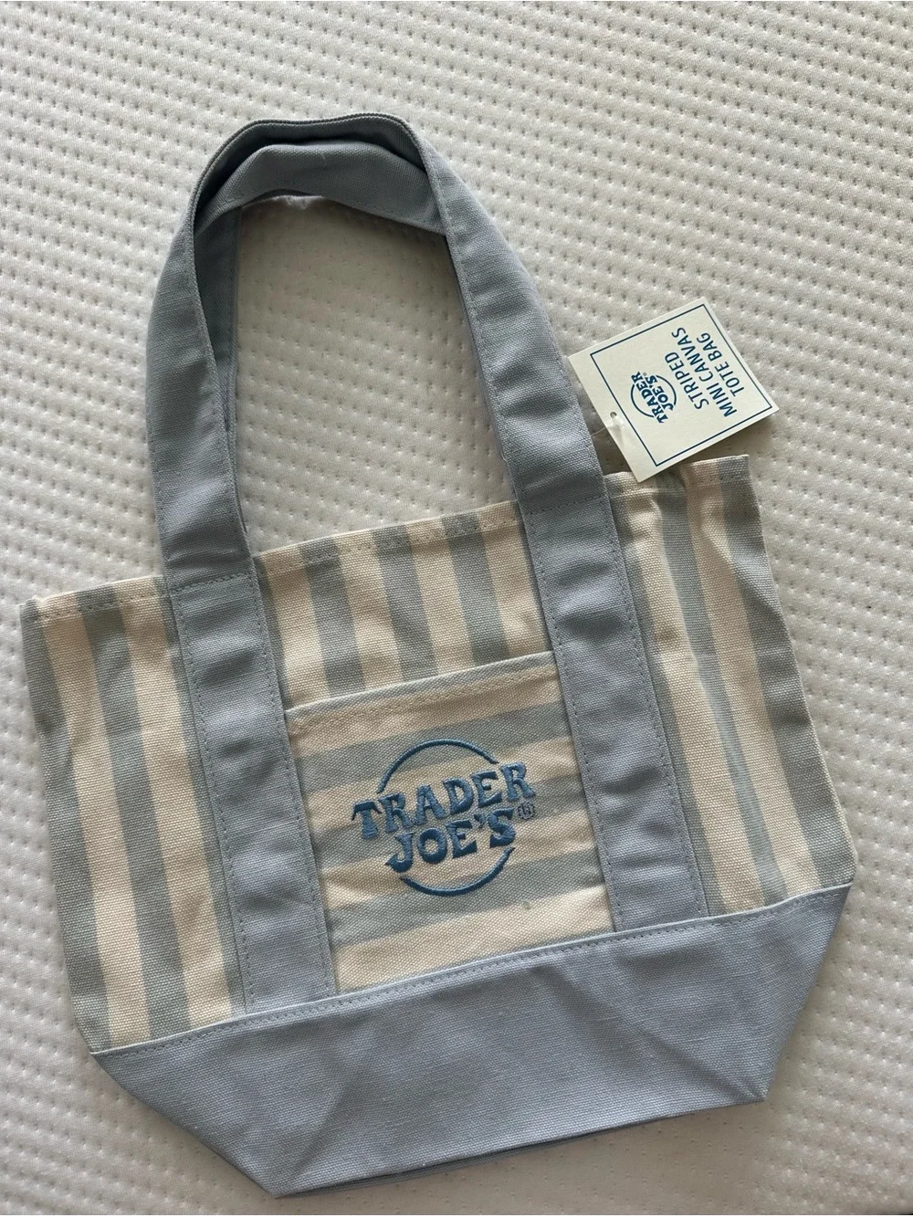 Trader Joe's Blue & Cream Striped Canvas Tote Bag